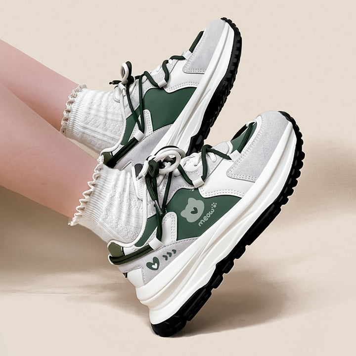 Kawaii Green Cat Chunky Sneakers - Juneptune