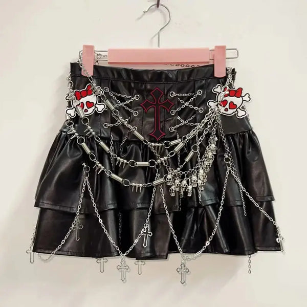 Crimson Chains Gothic Leather Skirt