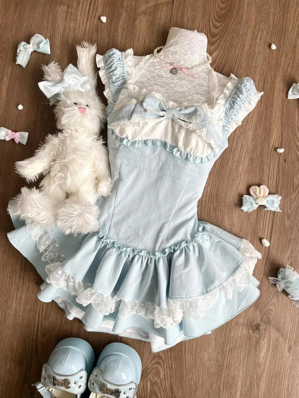 Baby Blue Lace Ruffle Outfit Set