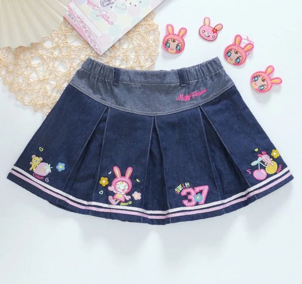 Lolita Star Bunny Pleated Denim Skirt