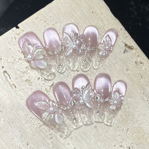 Iridescent Dewdrop Butterflies Nails Set