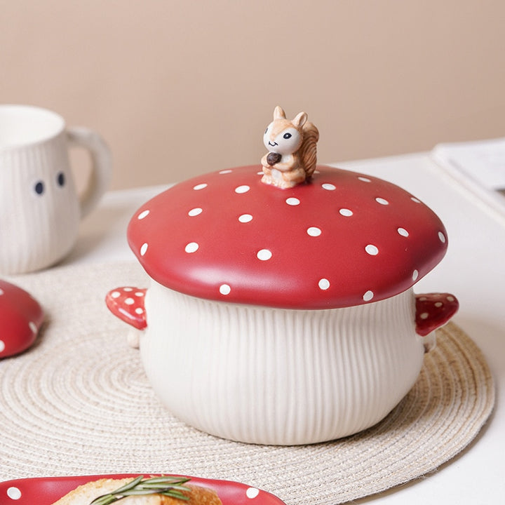 Cottagecore Red Mushroom Ceramic Tableware Set - Juneptune