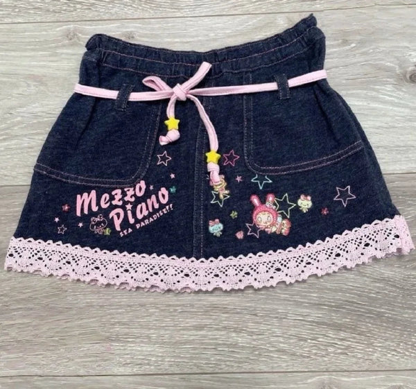 Lolita Starry Bunny Lace Denim Skirt