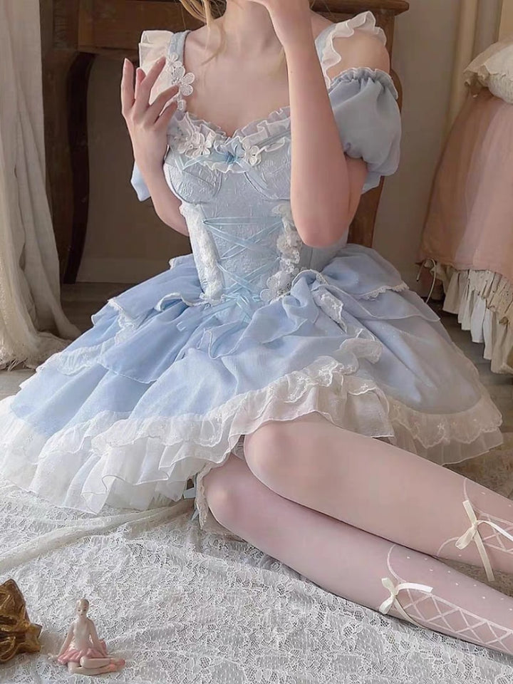 Sweet Lolita Blue Lace Dress - Juneptune