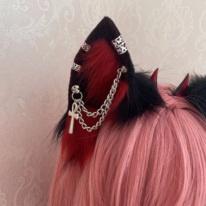 Gothic Lolita Cosplay Horn Wolf Ears With Chains - Juneptune