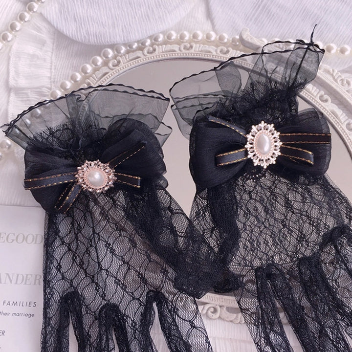 Gothic Lolita Black & White Lace Gloves - Juneptune