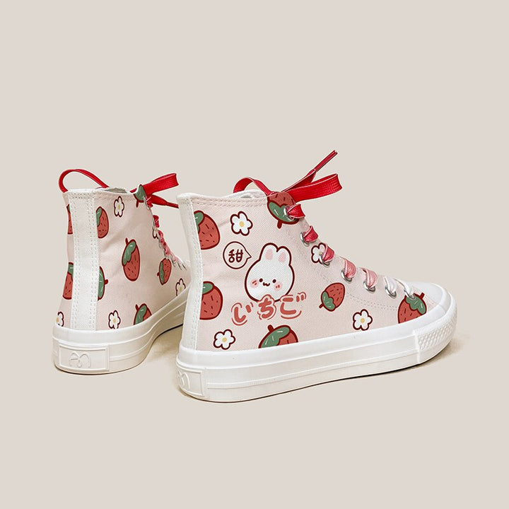 Kawaii Pink Strawberry Spring High Top Shoes - Juneptune