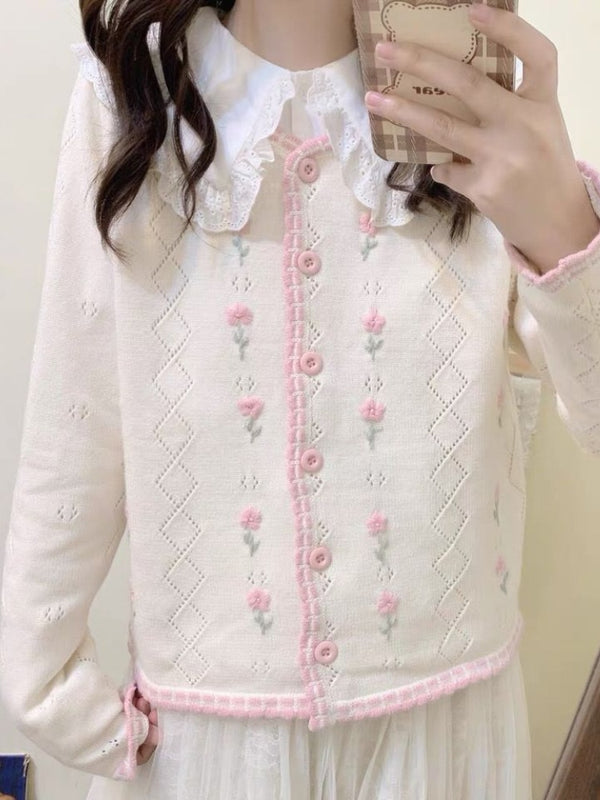 Kawaii Floral Embroidered Cardigan