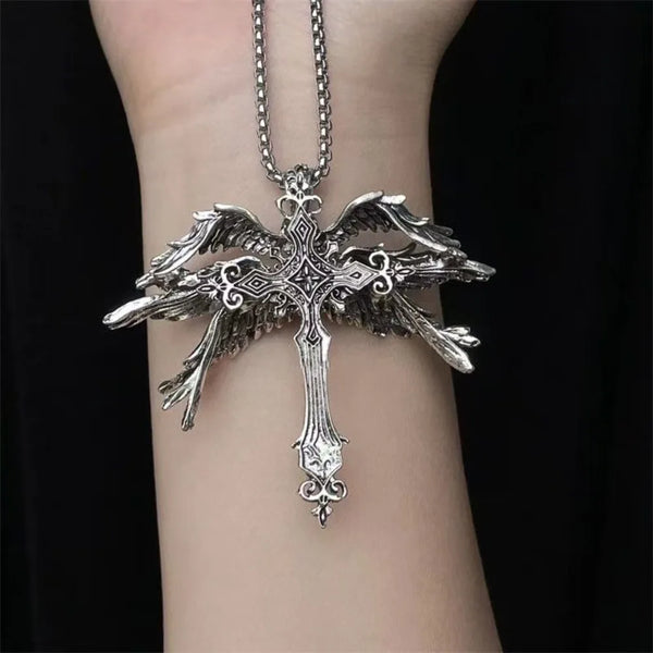 Gothic Angel Wing Cross Necklace / Keychain