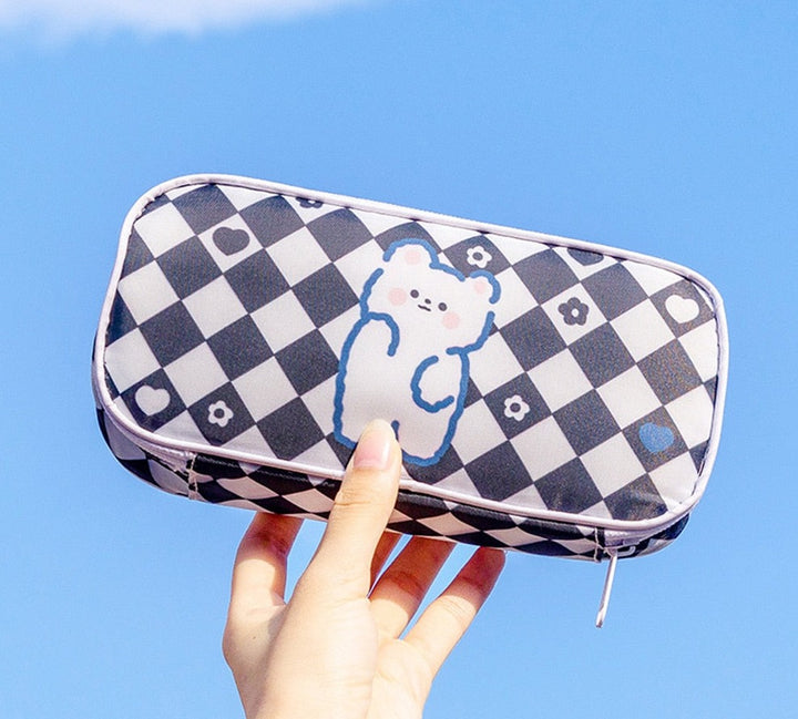 Kawaii Checkerboard Pencil Case - Juneptune