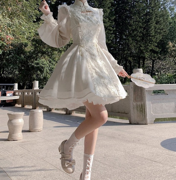 Sweet Lolita White Long Sleeve Dress - Juneptune