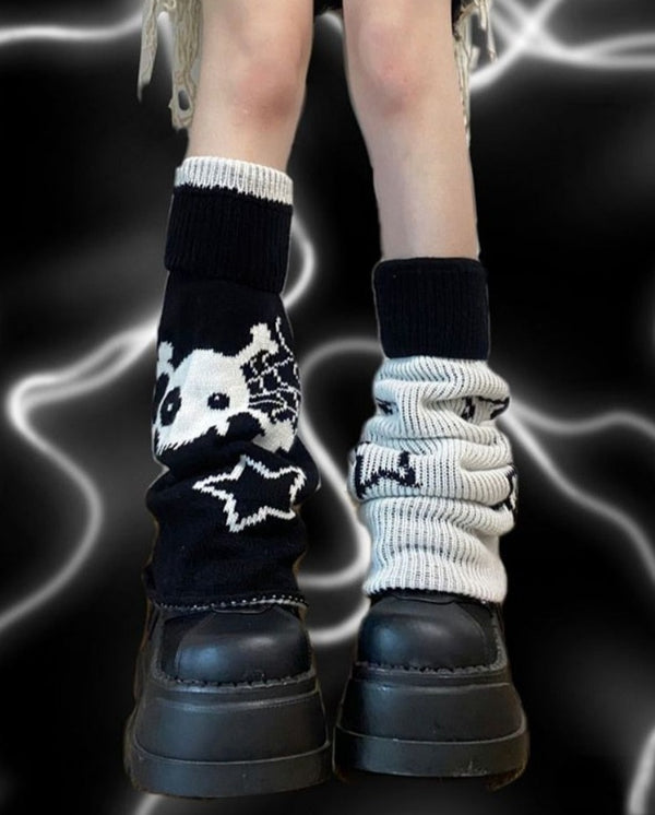 Y2K Star Print Two Sides Knitted Leg Warmer - Juneptune