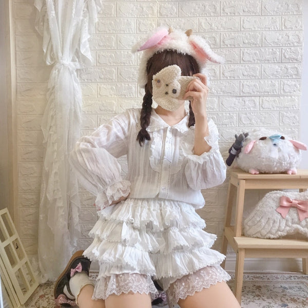 Victorian Lolita Ruffle White Shorts - Juneptune