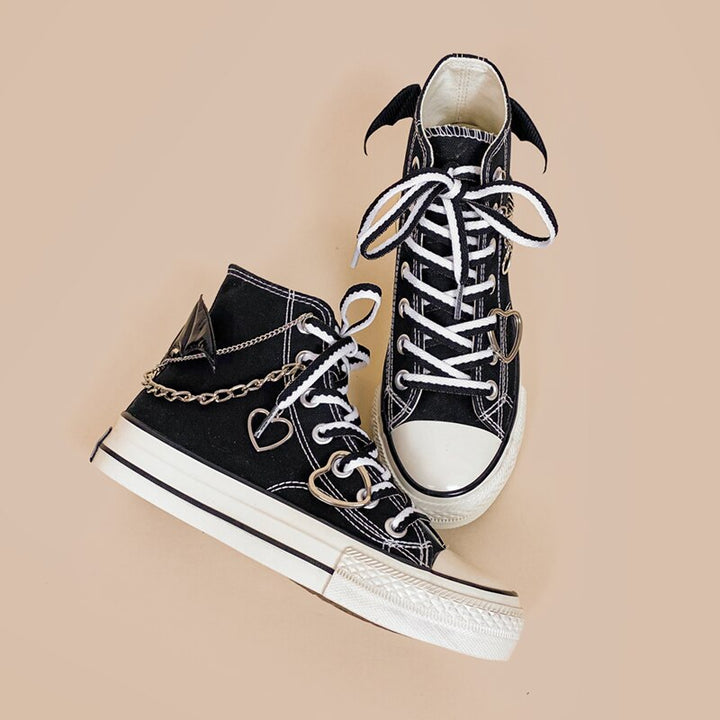 Gothic Black Bat Chain High Top Shoes - Juneptune