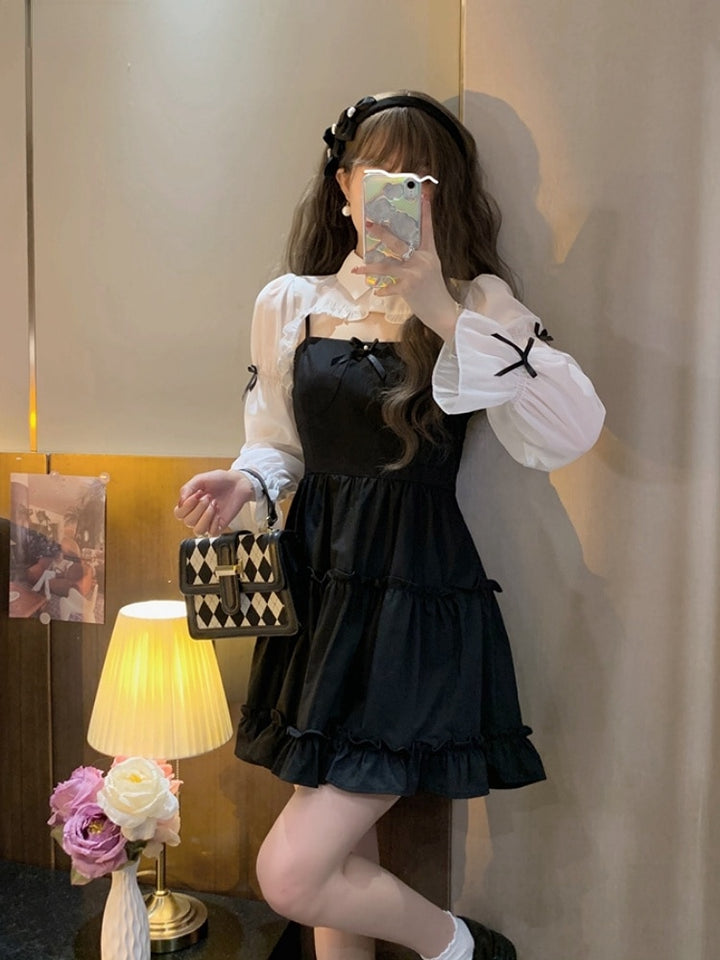 Princess Black Dress With Sleeves - Juneptune