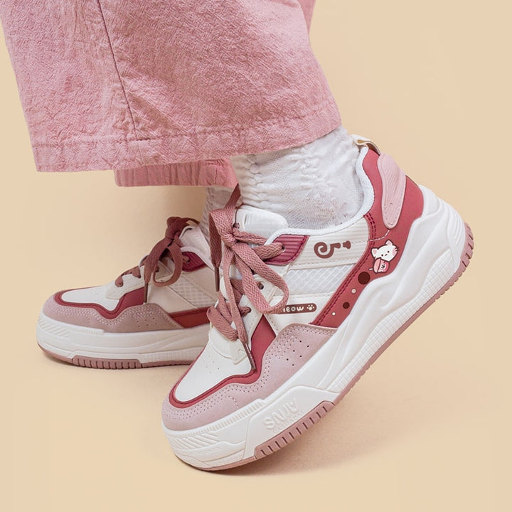 Kawaii Pink Cat Chunky Sneakers - Juneptune