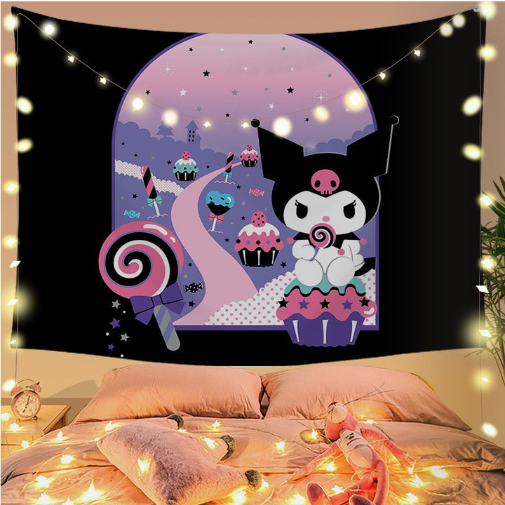 Sanrio Kawaii Kuromi Wall Decoration Tapestry - Juneptune