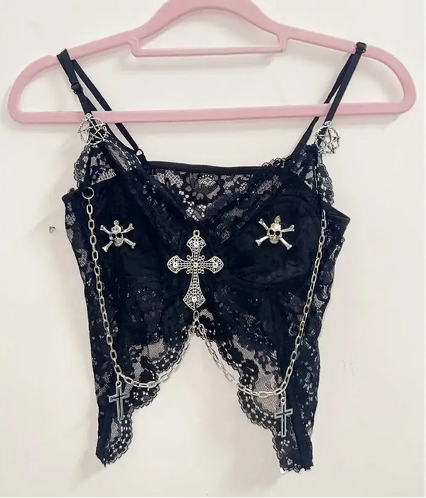 Midnight Cross Gothic Lace Chain Top