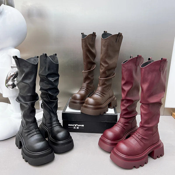 Crimson Dawn Rider Knee High Boots