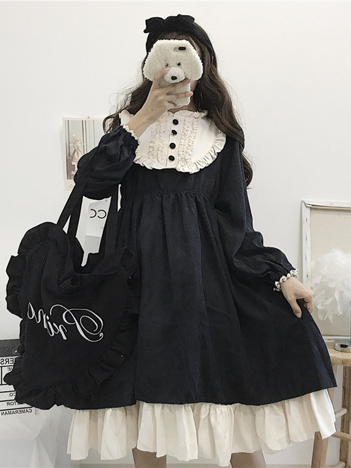 Lolita Oversized Black Dress - Juneptune