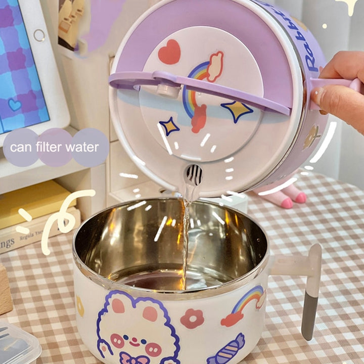 Kawaii Stainless Steel Bunny Ramen Bowl With Lid - Juneptune