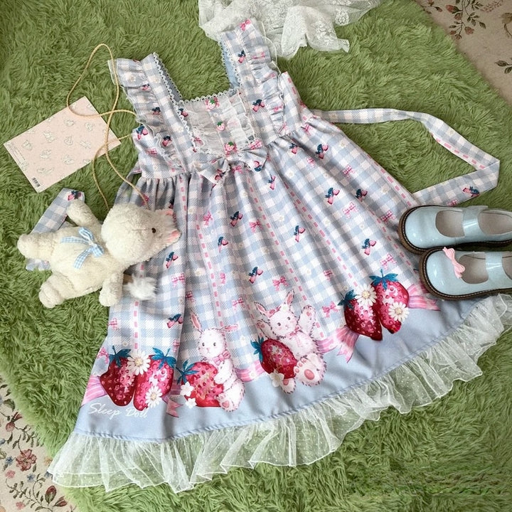 Sweet Lolita Blue Strawberry Bunny Dress - Juneptune