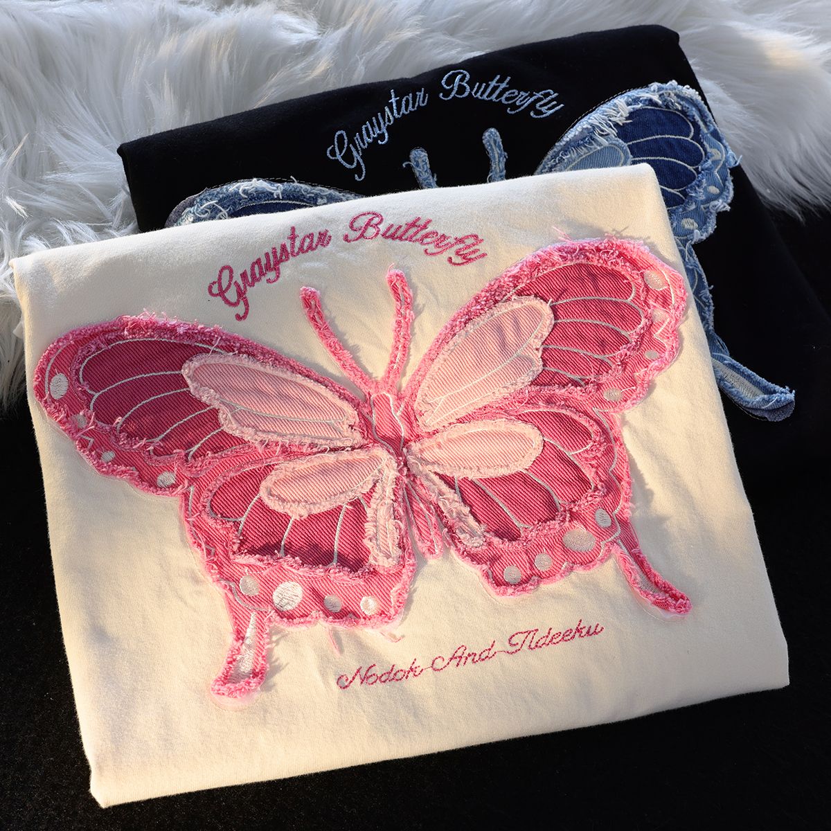 Butterfly Embroidered Button-Up Shirt with Puff Sleeves - White main image 1