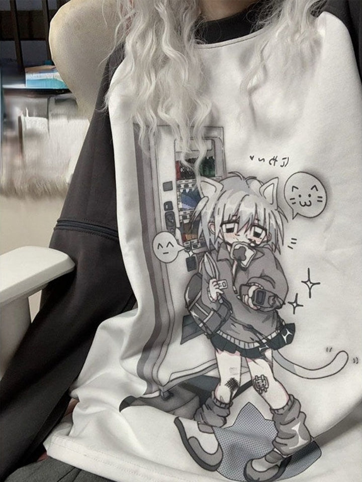 Kawaii Anime Detachable Sleeve Gray T-Shirt - Juneptune