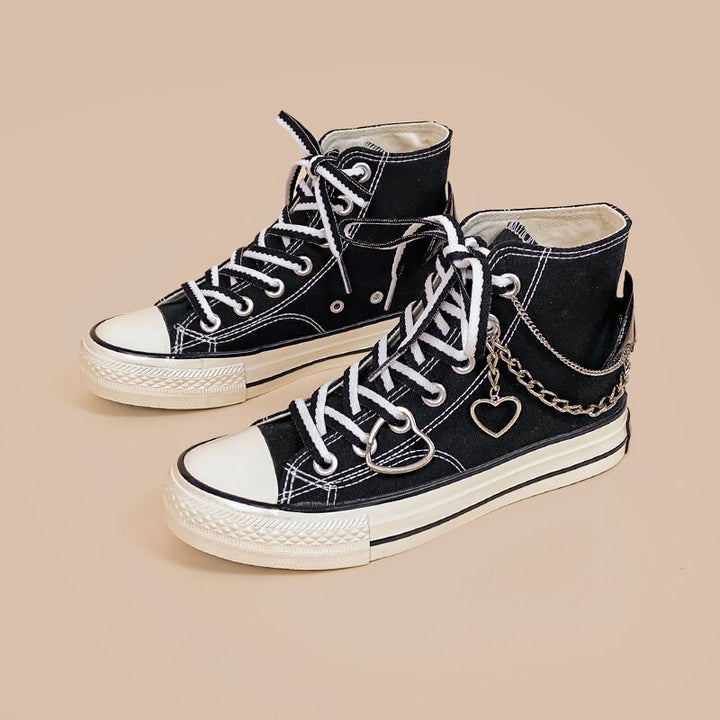 Gothic Black Bat Chain High Top Shoes - Juneptune