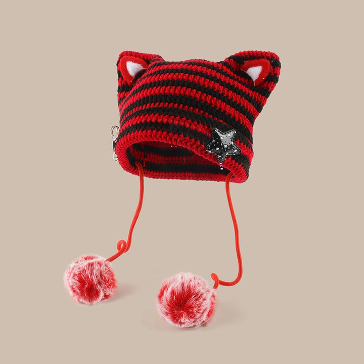 Kawaii Y2K Cat Ears Crochet Beanie - Juneptune