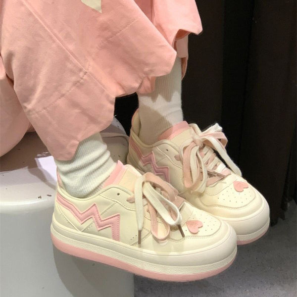 Kawaii Casual Lolita Pink Hearts Sneakers - Juneptune