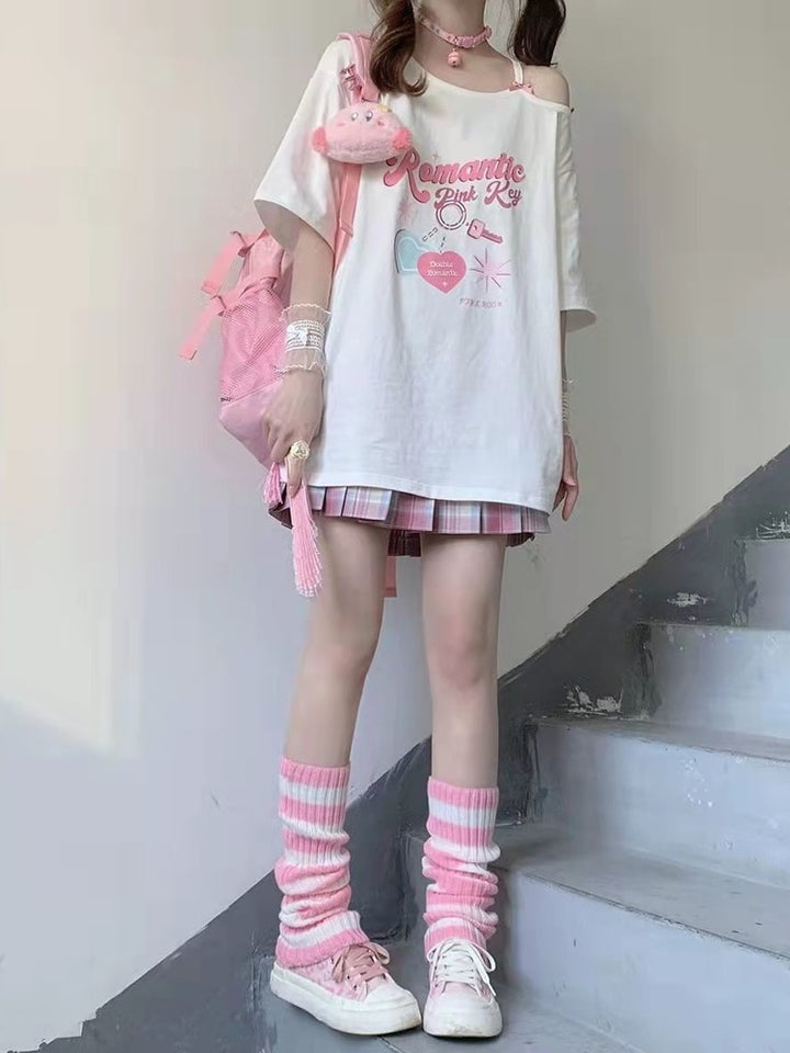 Kawaii Pink Off The Shoulder T-Shirt - Juneptune