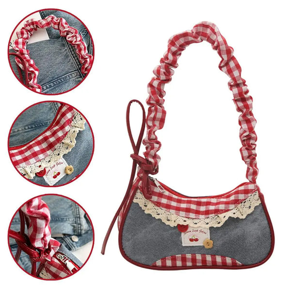 Picnic Charm Gingham Denim Shoulder Bag
