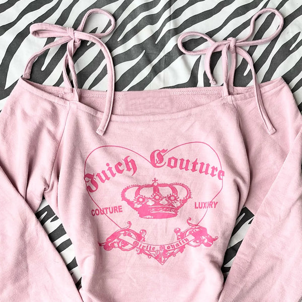Juicy Couture Pink Tie-Strap Off-Shoulder Top