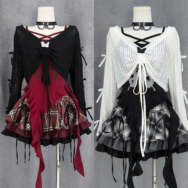 Gothic Grunge Layered Babydoll Outfit Set
