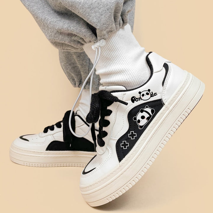 Kawaii Streetwear Black Panda Casual Sneakers - Juneptune