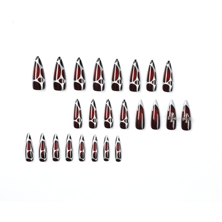 24pcs/Box Press On Long Aesthetic Gothic Red False Nails - Juneptune
