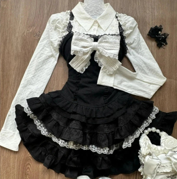 Gothic Victorian Ruffled Bow Outfit Set