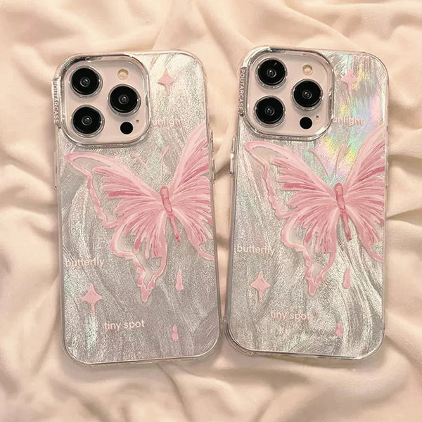 Glitter Pink Butterfly iPhone Case