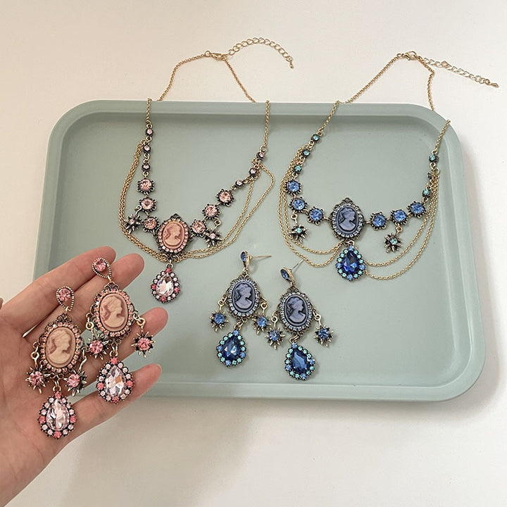 Retro Baroque Blue Pink Jewelry Set - Juneptune