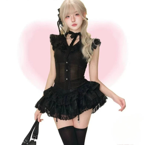 Midnight Lace Dollcore Outfit Set