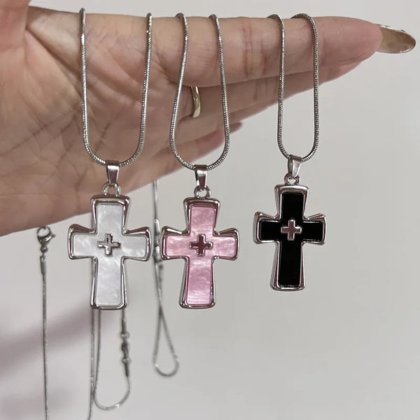 Iridescent Y2K Cross Necklace