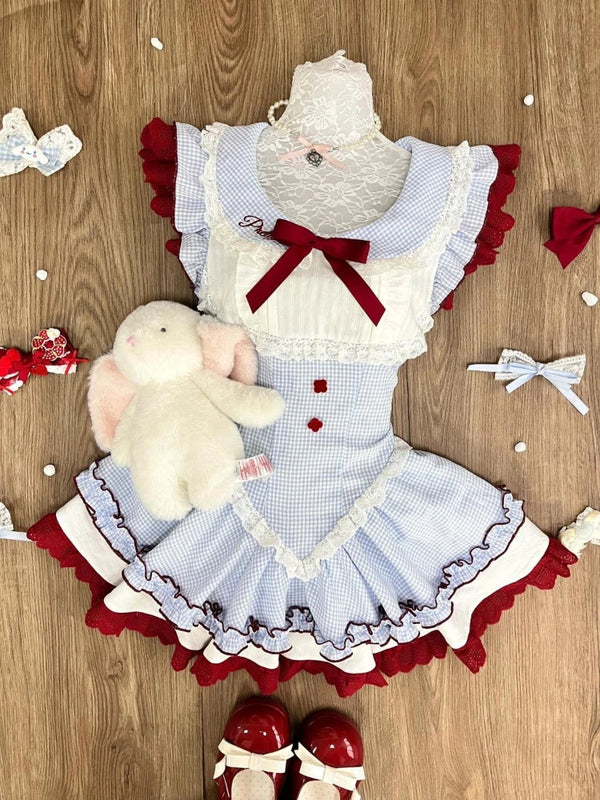 Patchwork Blue & Burgundy Maid Outfit Set