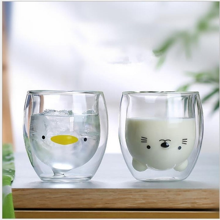 Kawaii Animal Double Layer Glass Cup - Juneptune