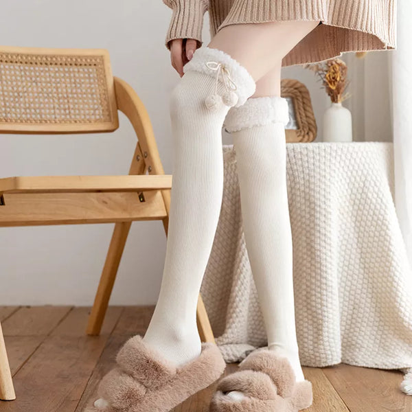 Pom Pom Knee High Socks