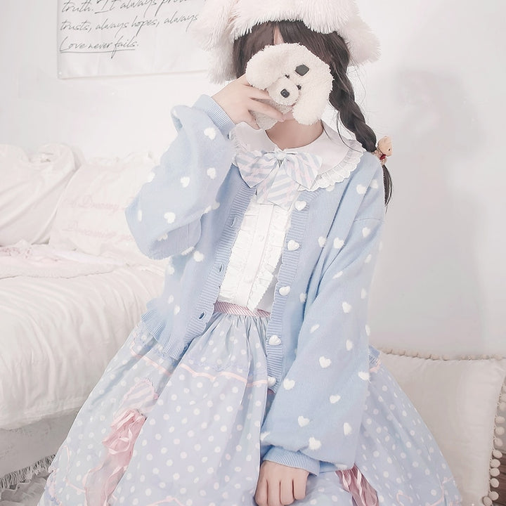 Kawaii Lolita Knitted Hearts Cardigan - Juneptune