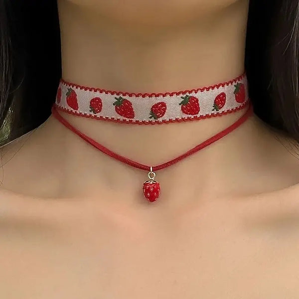 Strawberry Lace Choker Necklace