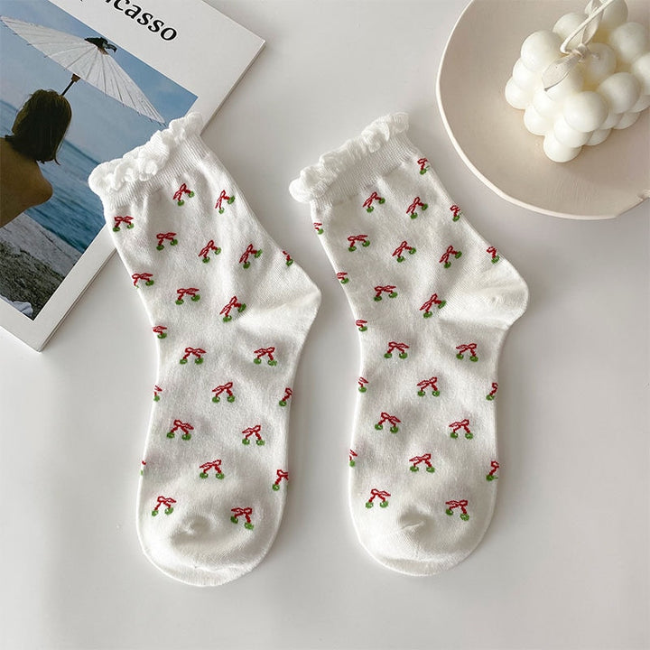 Coquette Strawberry Cotton Socks - Juneptune