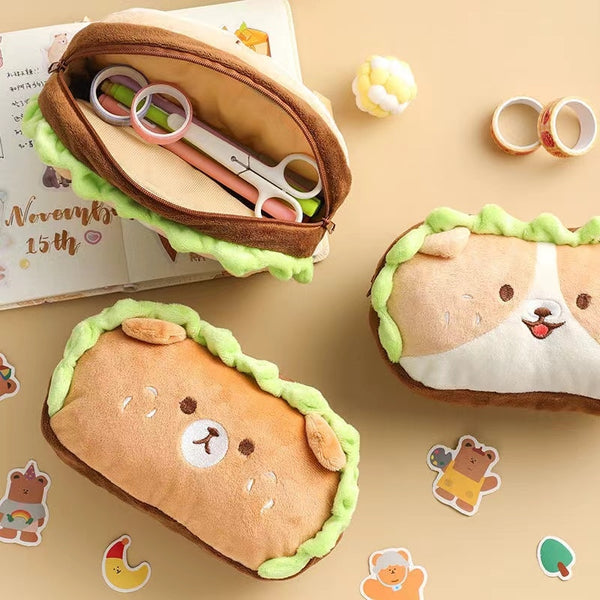 Kawaii Hamburger Dog Pencil Case - Juneptune