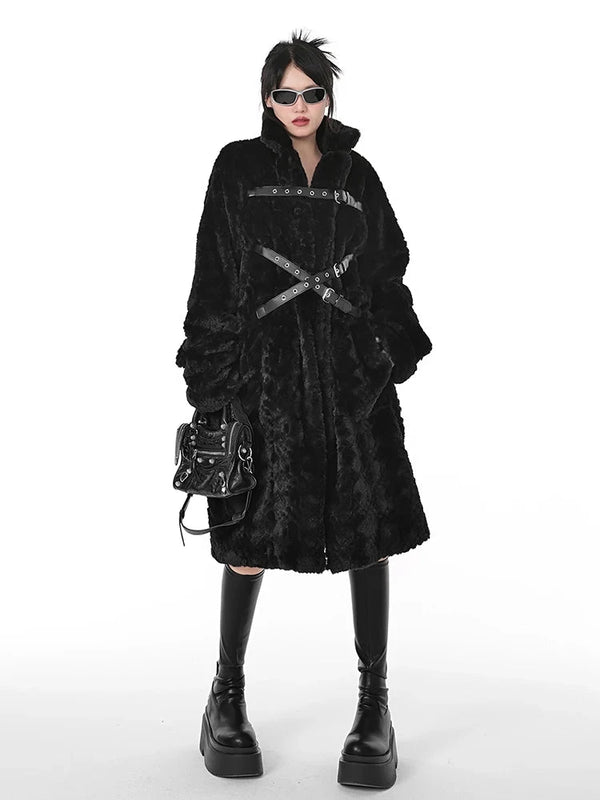 Punk Fur Jacket With Belts